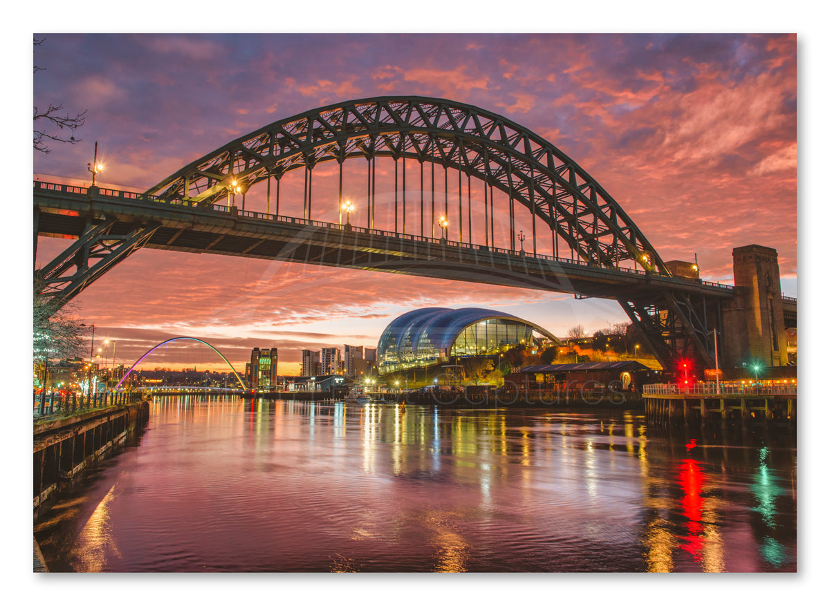 Tyne Bridge Sunrise Print – Newcastle Gateshead Quayside shown as a canvas print.