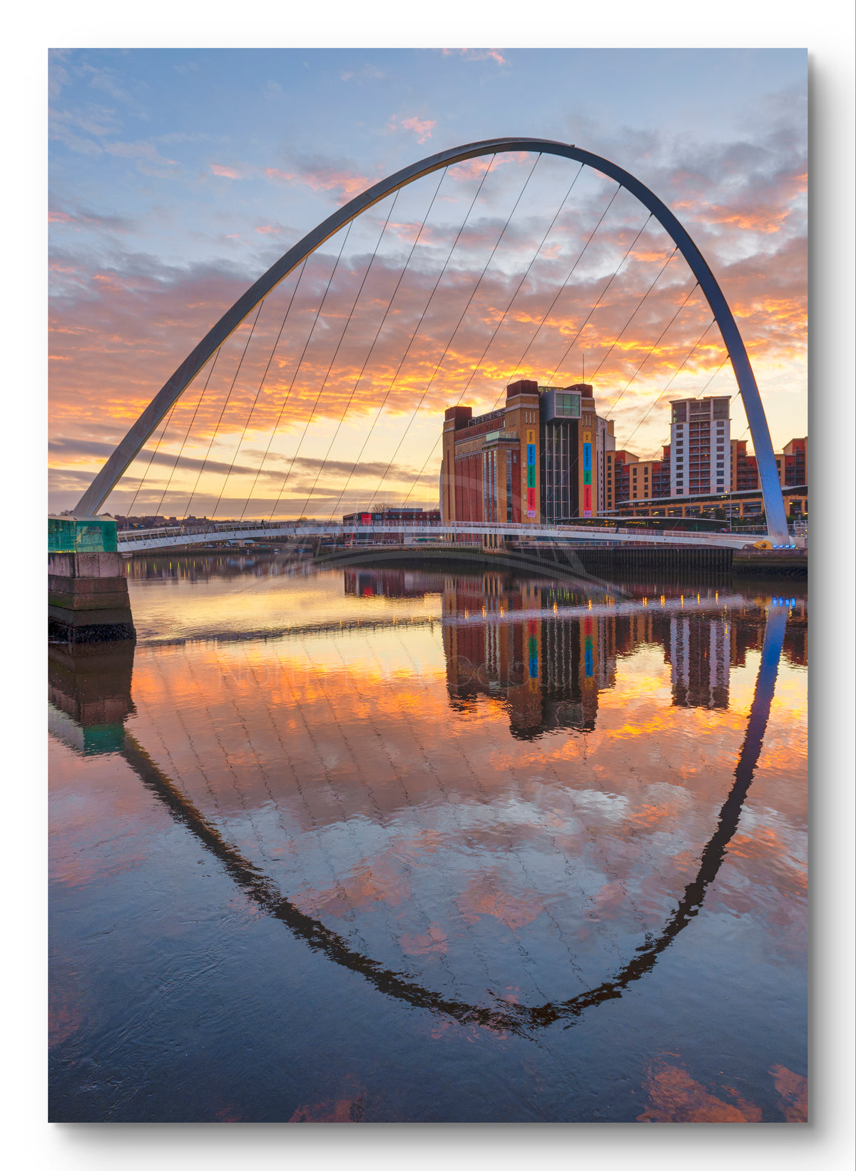 Millennium Bridge Gateshead - Sunrise River Reflections - Gateshead shown as a canvas print.