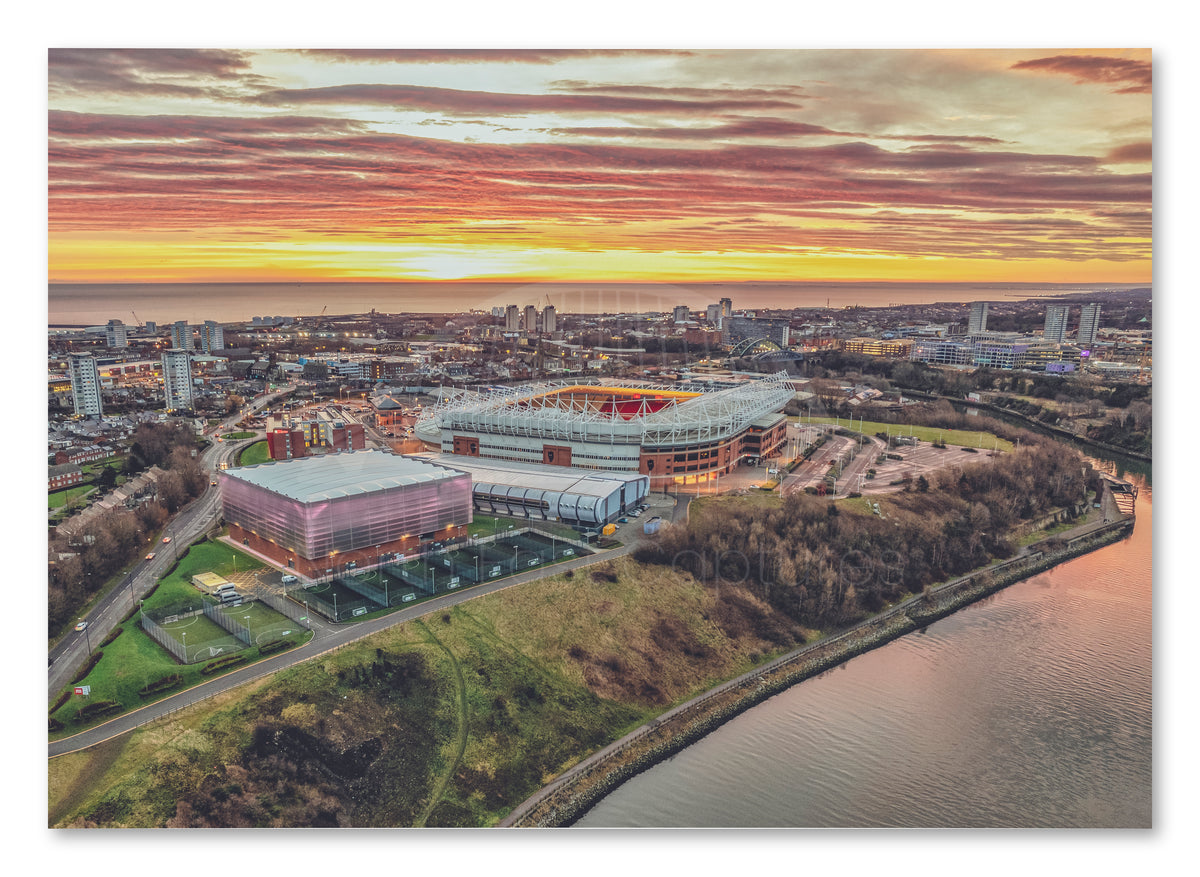 Stadium of Light - Sunrise - Sunderland - Home to Sunderland Football Club shown as a canvas print.