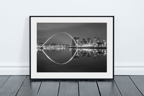 Black and White Gateshead Millennium Bridge At Night