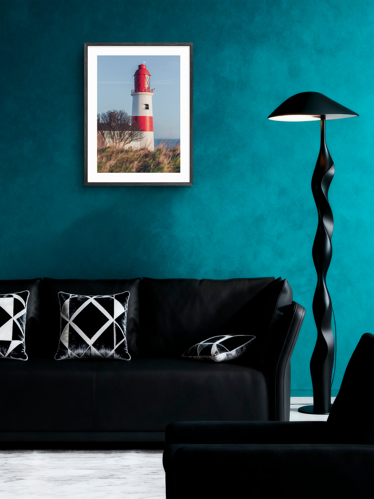 Souter Lighthouse - Red and White Lighthouse - Marsden - South Shields wall art displayed in a styled room setting.
