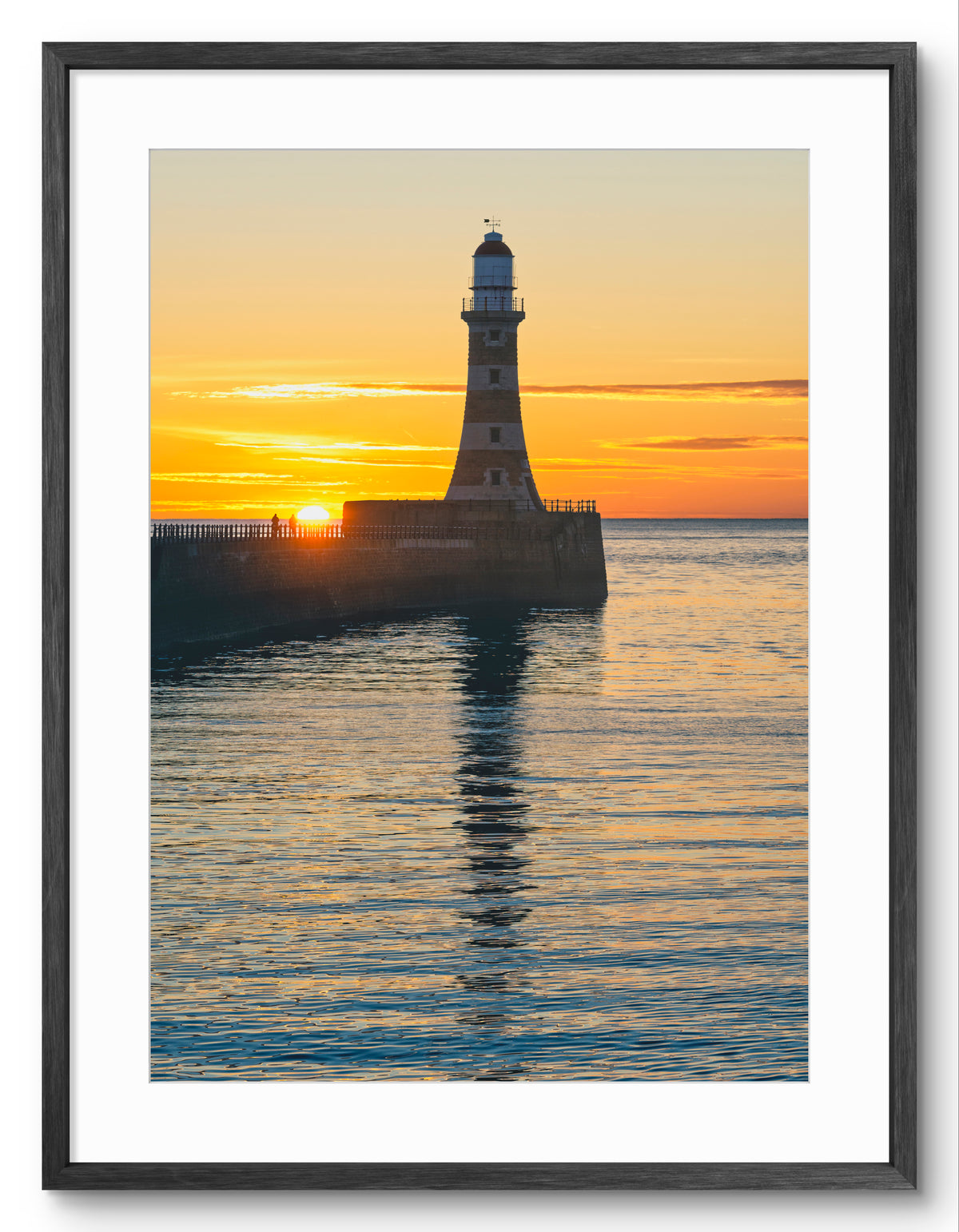Roker Pier and Lighthouse - Sunrise - Sunderland shown as a framed photographic print.