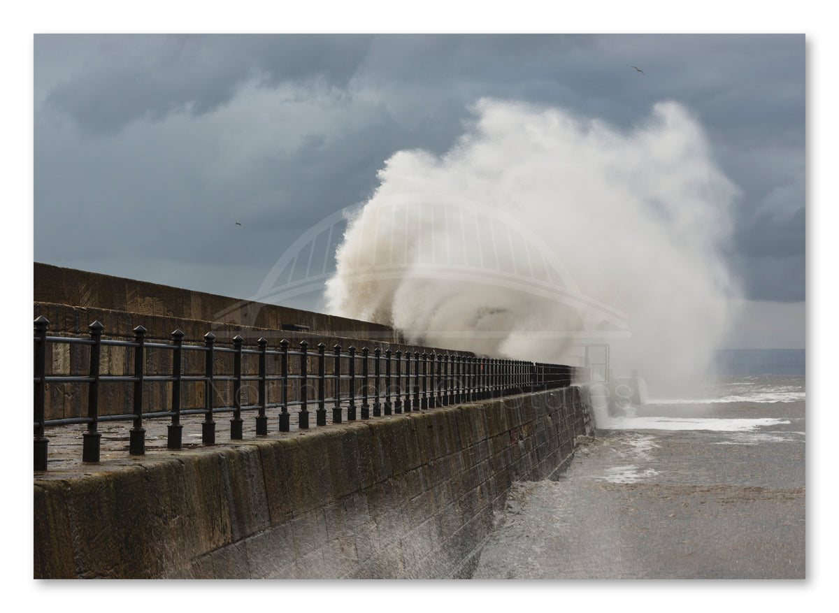 Heugh Breakwater Pier - Crashing Waves - Hartlepool shown as a canvas print.