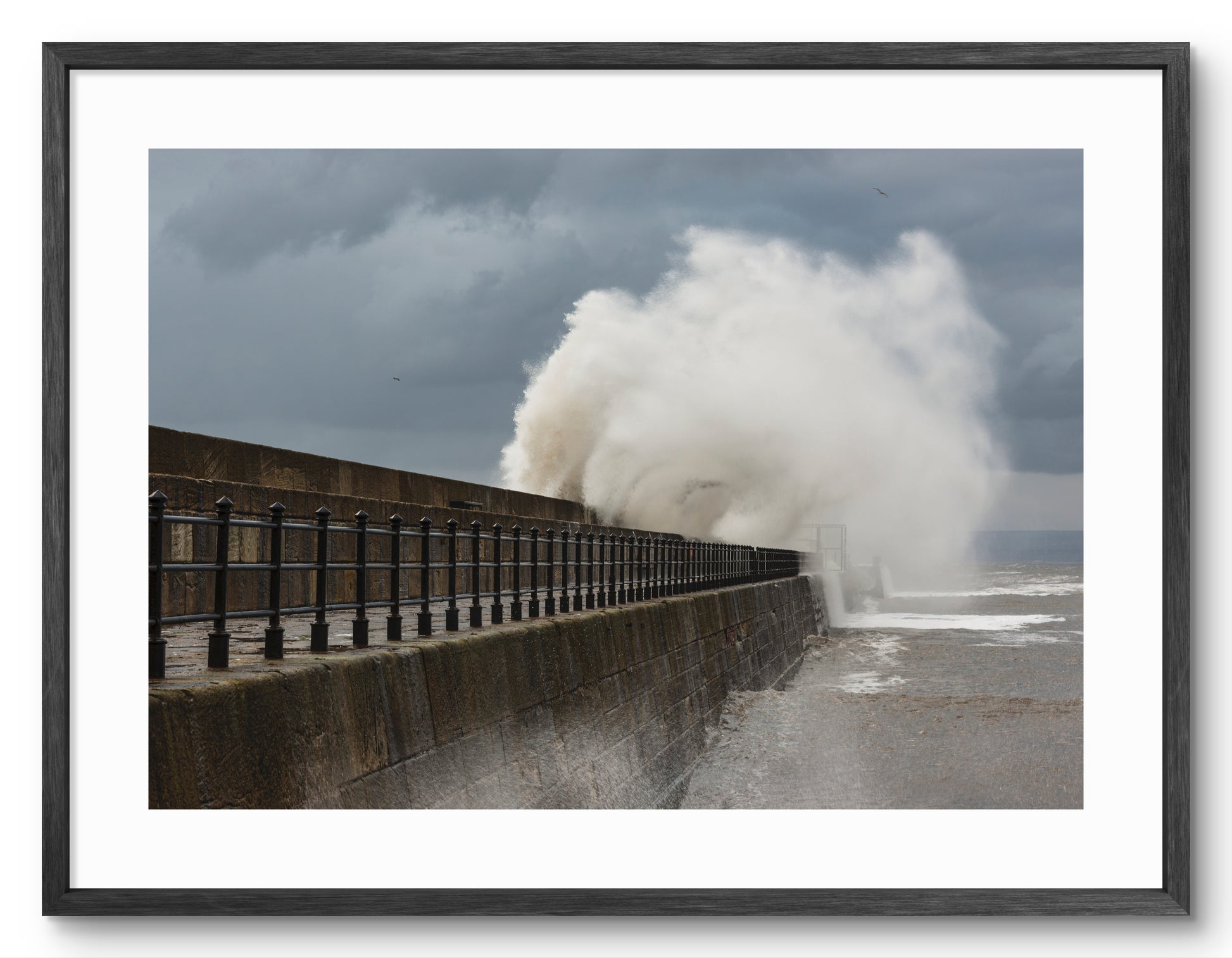 Heugh Breakwater Pier - Crashing Waves - Hartlepool shown as a framed photographic print.