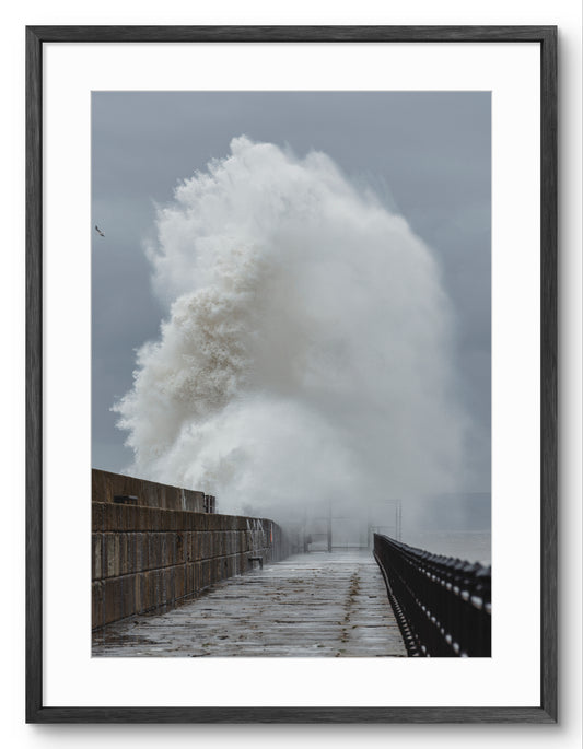 Heugh Breakwater Pier - Storm Waves - Hartlepool shown as a framed photographic print.