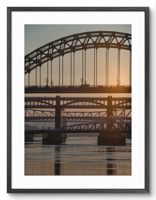 Newcastle Bridges - Sunset - Newcastle - Gateshead shown as a framed photographic print.