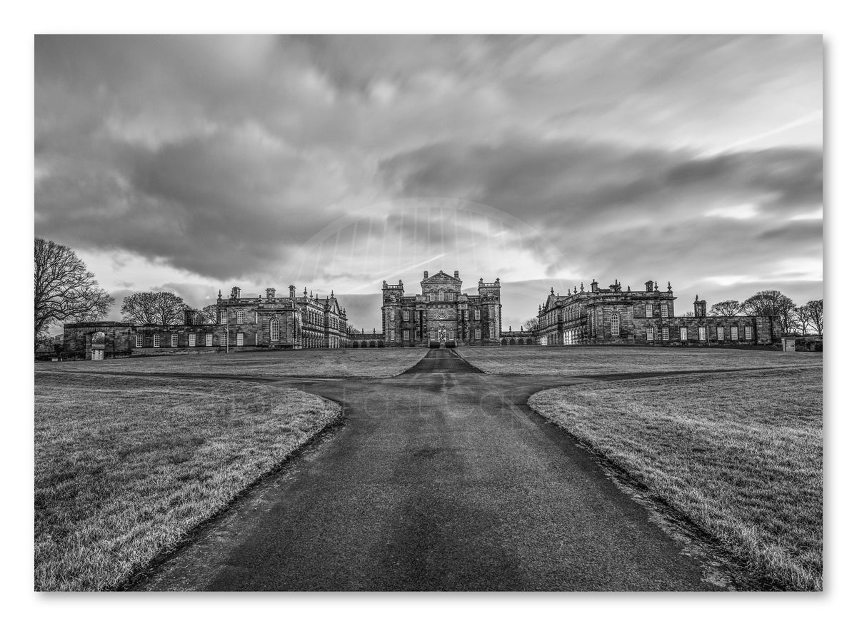 Seaton Delaval Hall - Seaton Delaval - Black and White - Northumberland shown as a canvas print.