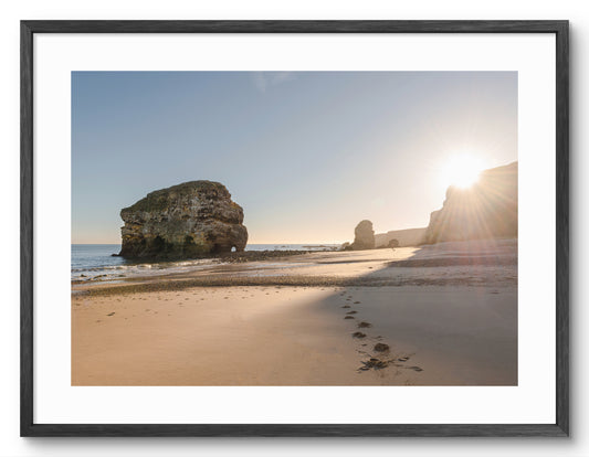 Marsden Rock and Beach - Sunrise - Marden - South Tyneside shown as a framed photographic print.