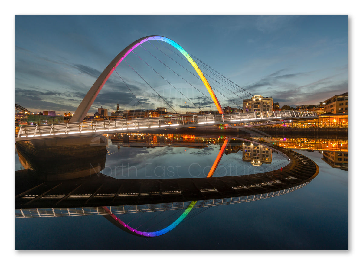 Millennium Bridge Gateshead - Rainbow Colours - Pride - NHS - Newcastle shown as a canvas print.