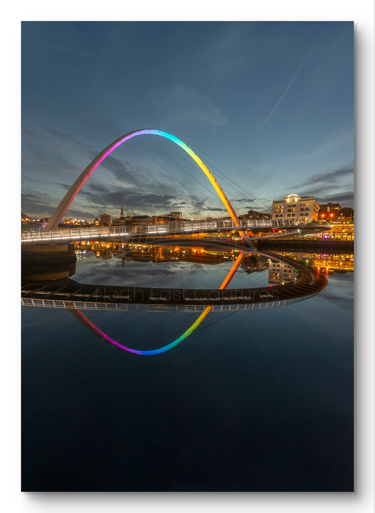 Millennium Bridge Gateshead - Pride Colours - Rainbow - Newcastle - Gateshead shown as a canvas print.