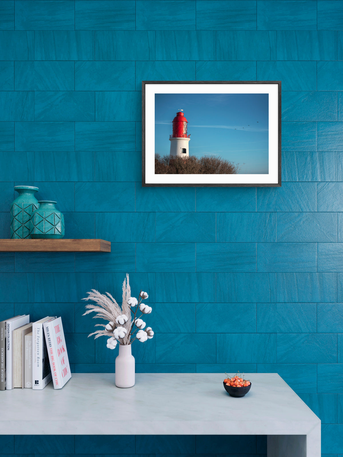 Souter Lighthouse - Marsden - South Shields wall art displayed in a styled room setting.