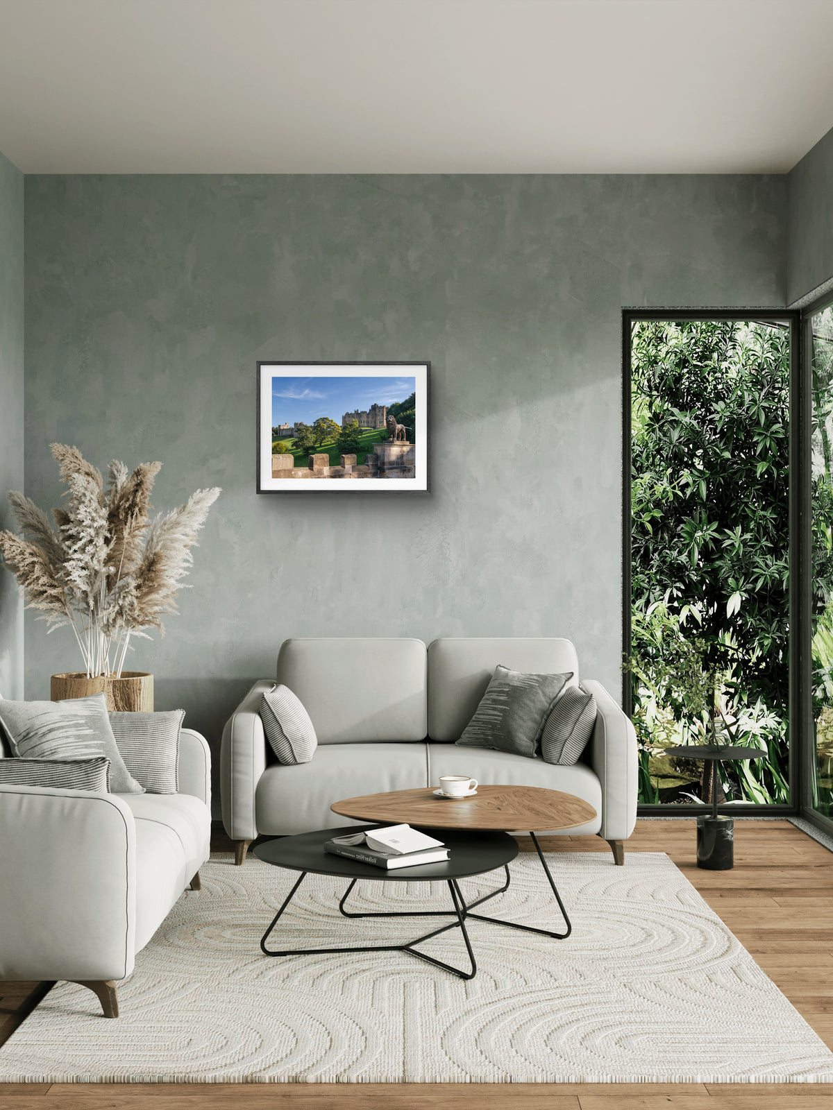 Alnwick Castle wall art displayed in a green room setting.