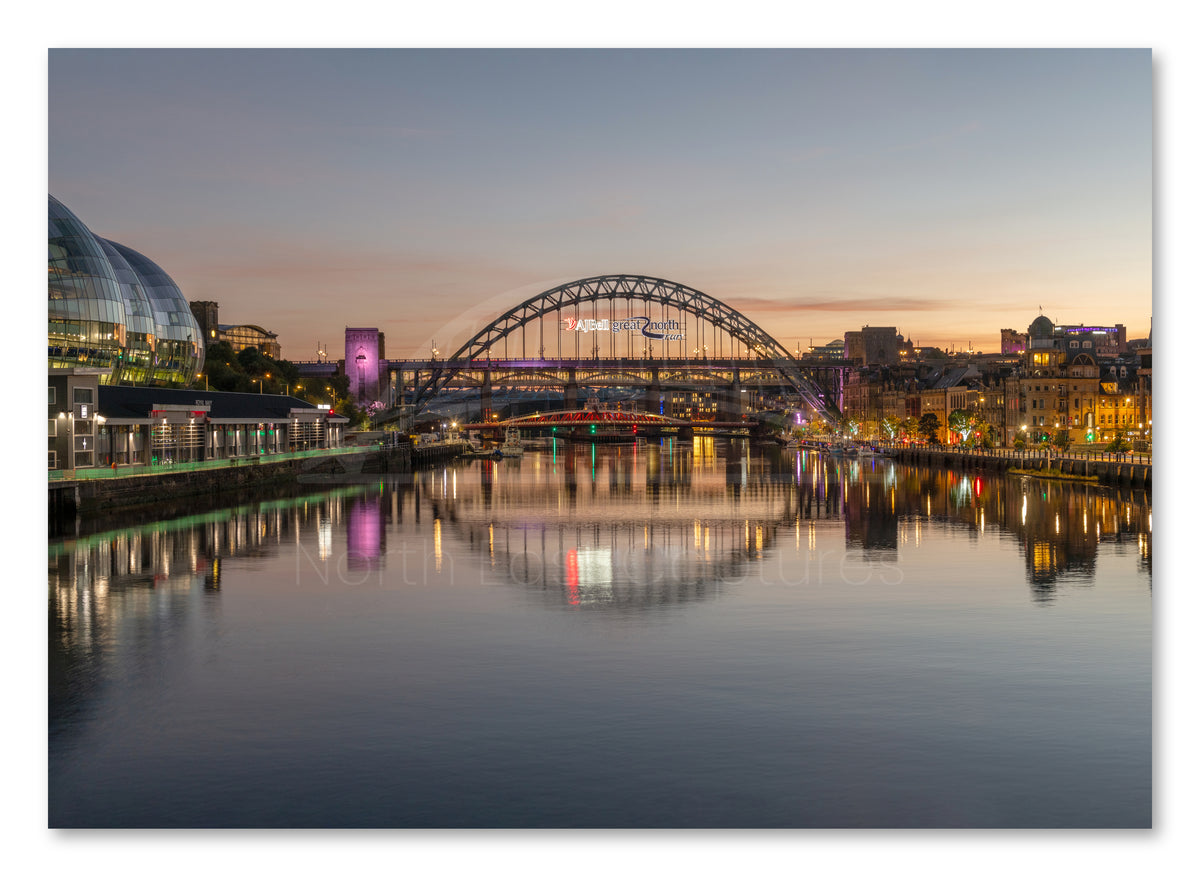 Tyne Bridge and Quayside - Reflecting on The River Tyne - Newcastle - Gateshead shown as a canvas print.