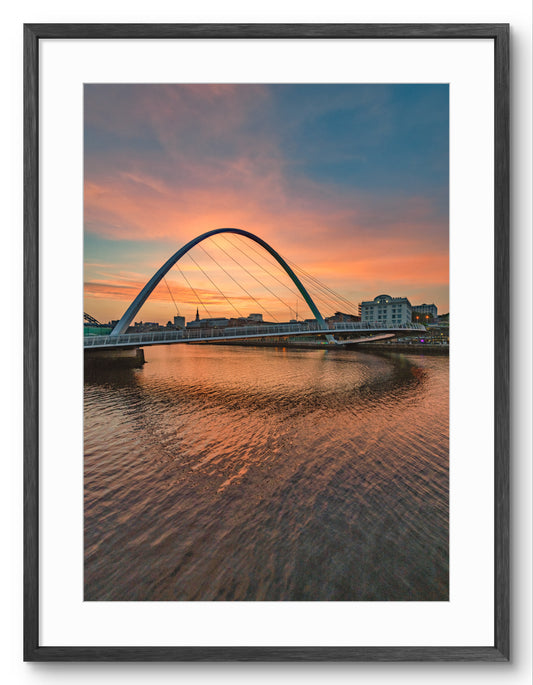 Millennium Bridge Sunset - Newcastle Gateshead Print shown as a framed photographic print.
