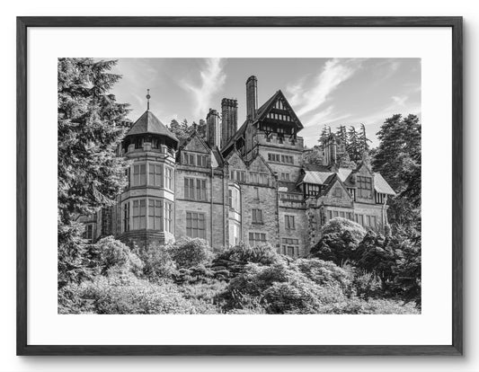 Cragside House at Rothbury in Northumberland shown as a framed photographic print.
