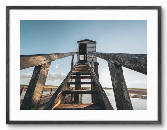 Refuge Shelter - Holy Island causeway - Lindisfarne - Northumberland shown as a framed photographic print.