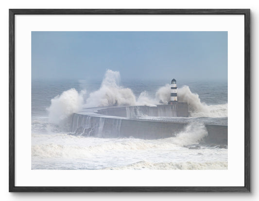 Seaham Pier Waves - Storm Babet - Seaham - County Durham shown as a framed photographic print.