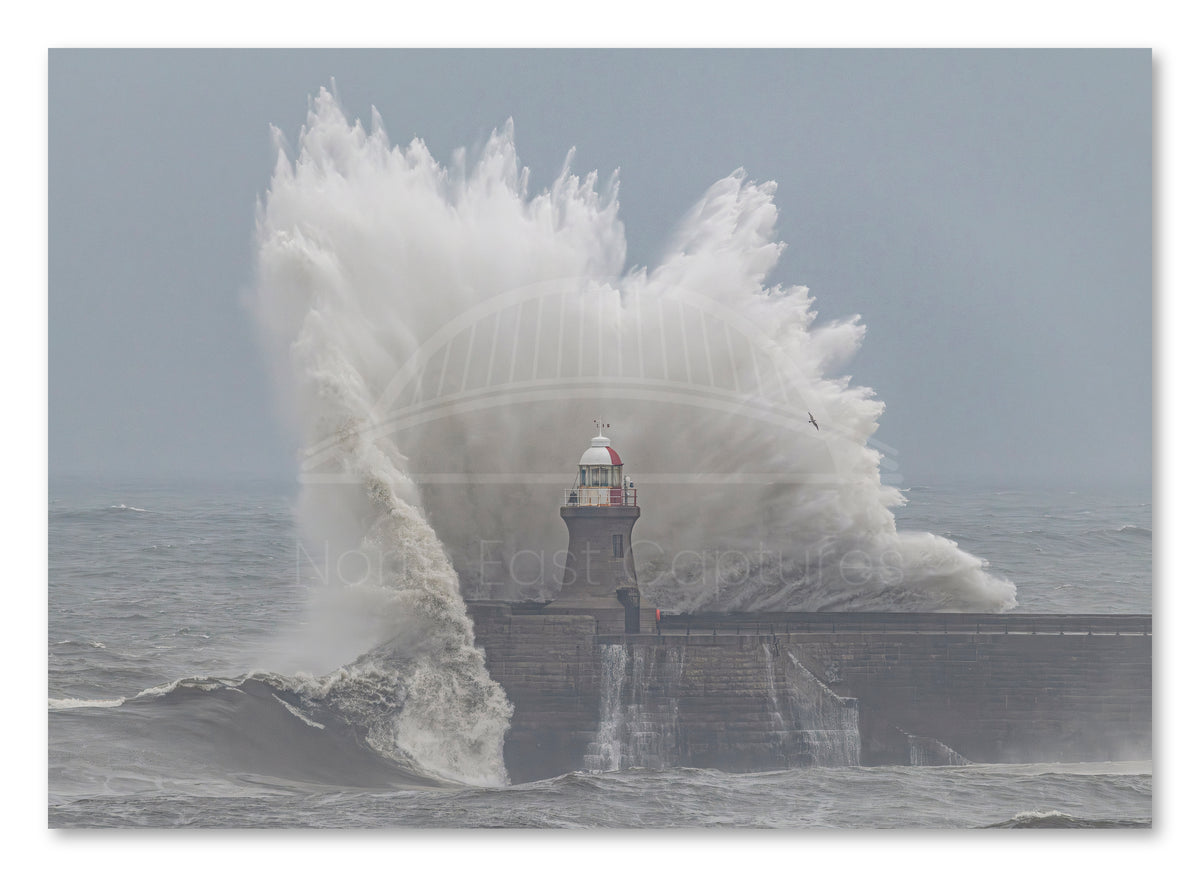 South Pier Waves - Storm Babet - South Shields shown as a canvas print.