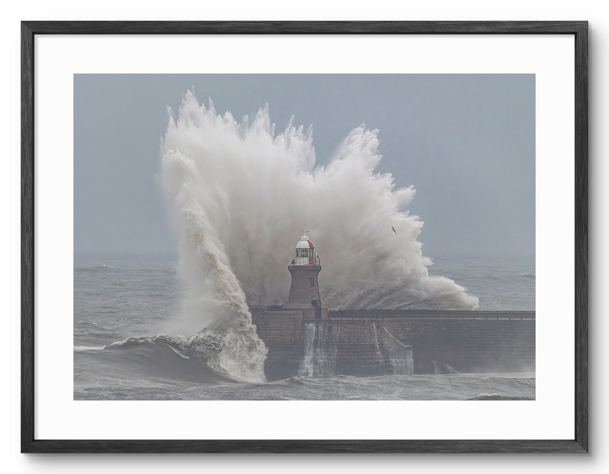 South Pier Waves - Storm Babet - South Shields shown as a framed photographic print.