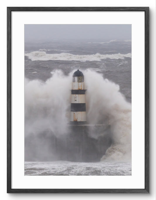 Seaham Lighthouse - Large Waves - Storm Babet - Seaham - County Durham shown as a framed photographic print.