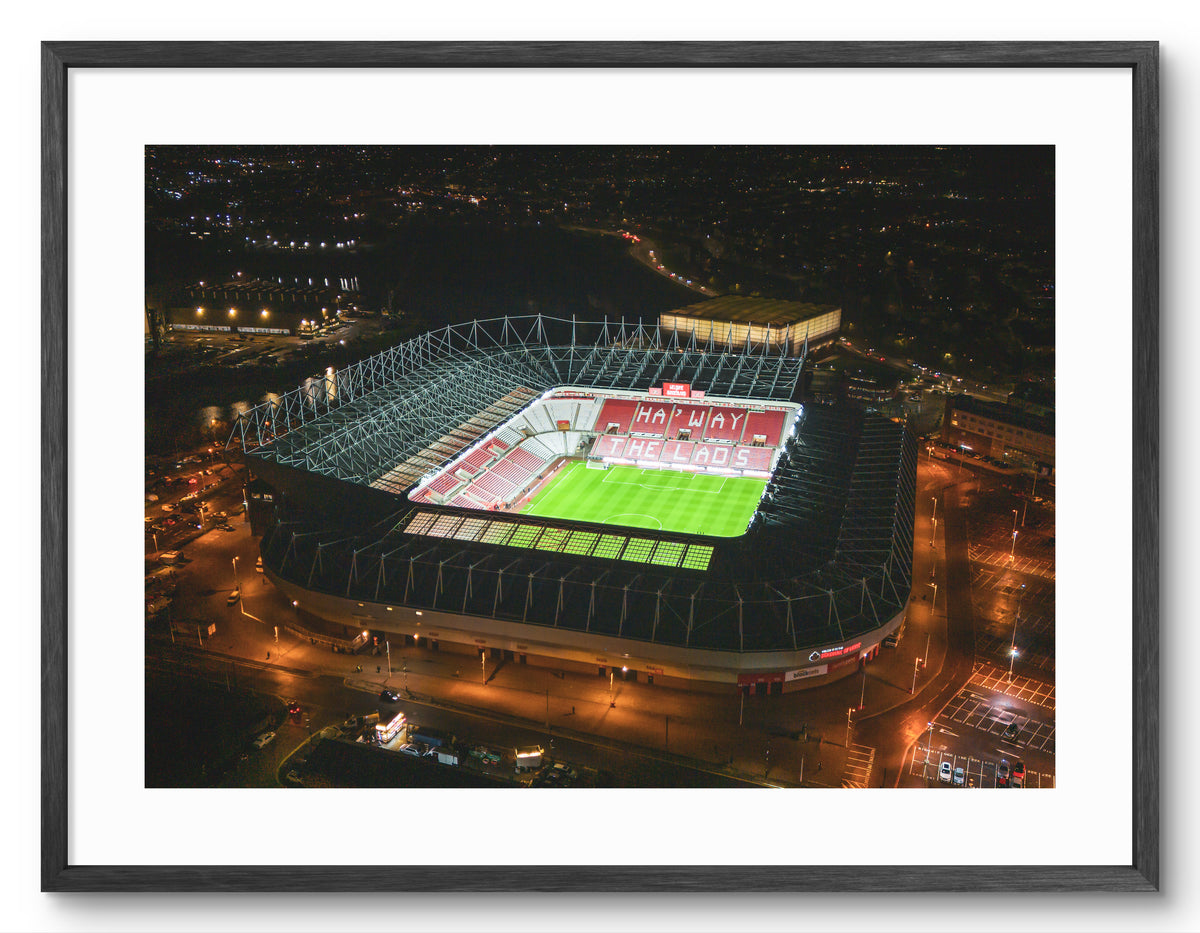 Stadium of Light - Sunderland - Howay The Lads - Home to Sunderland Football Club shown as a framed photographic print.