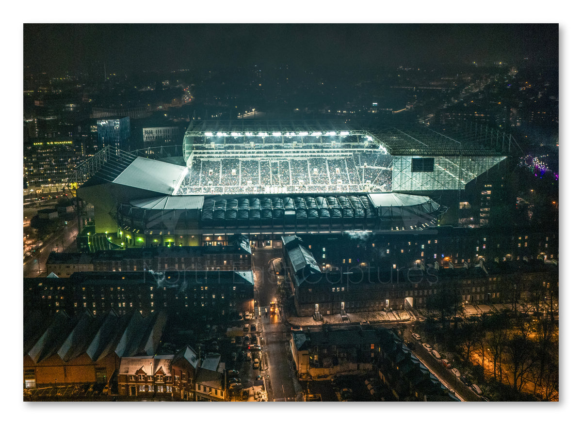 St James Park - Night Shot of Stadium - Newcastle shown as a canvas print.