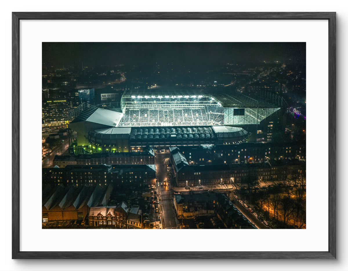 St James Park - Night Shot of Stadium - Newcastle shown as a framed photographic print.