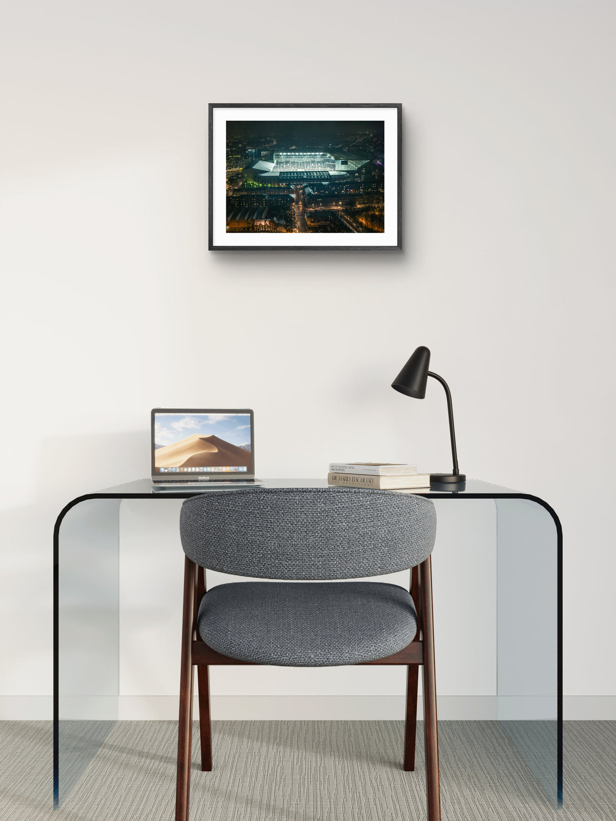 St James Park - Night Shot of Stadium - Newcastle wall art displayed in a styled room setting.