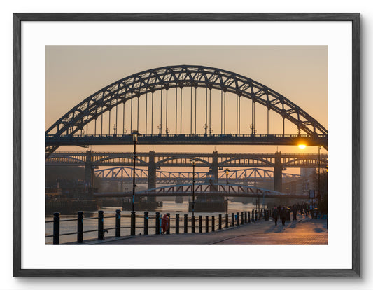 Newcastle Bridges - Sunset From Banks of The Tyne - Newcastle - Gateshead shown as a framed photographic print.