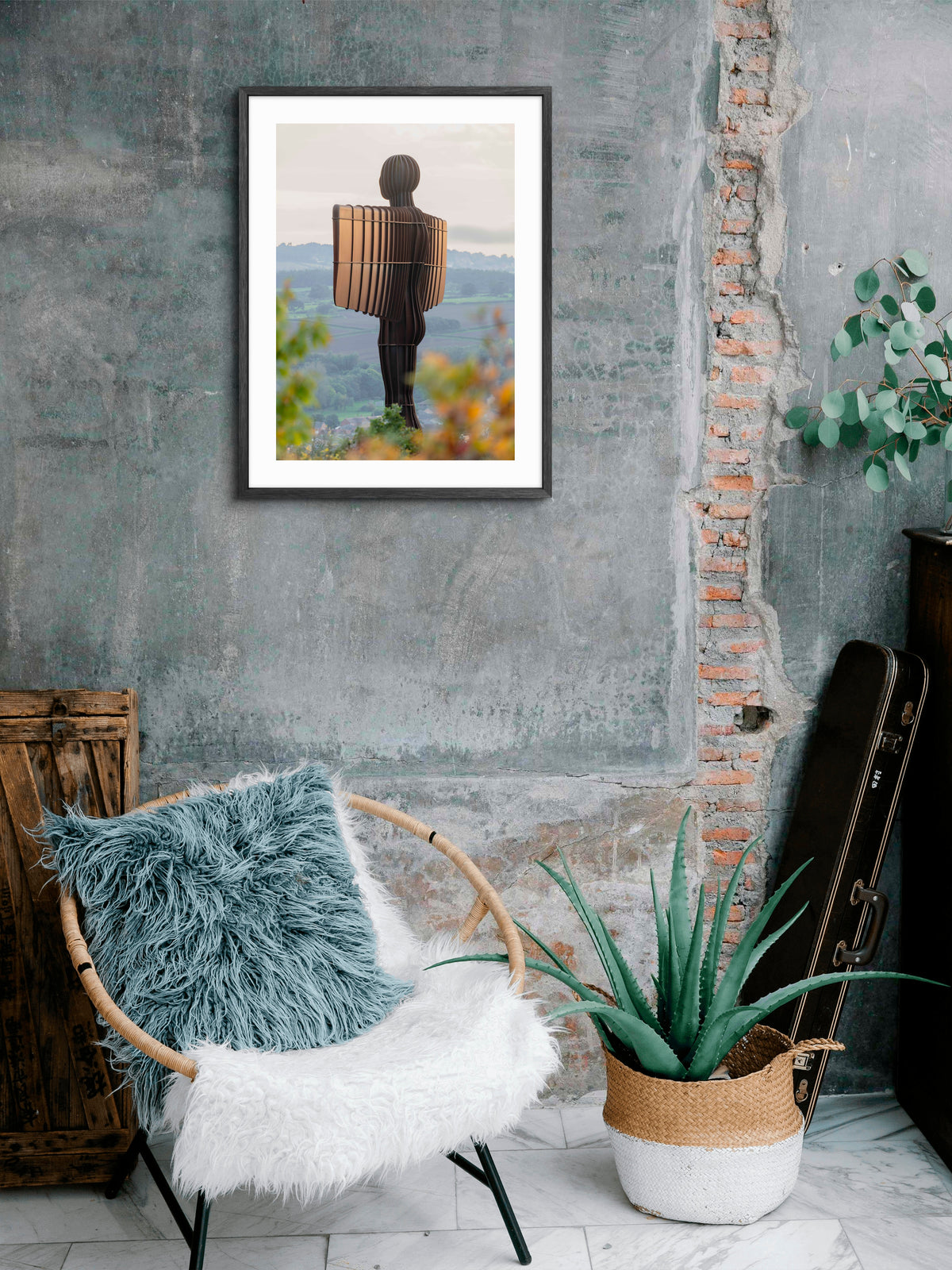 The Angel of the North Up Close - Gateshead wall art displayed in a styled room setting.