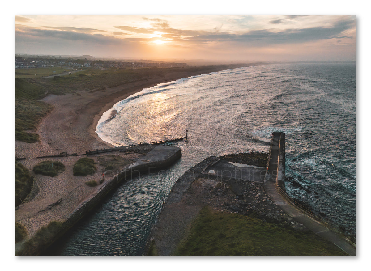 Seaton Sluice Harbour Drone Shot - Seaton Sluice - Northumberland shown as a canvas print.