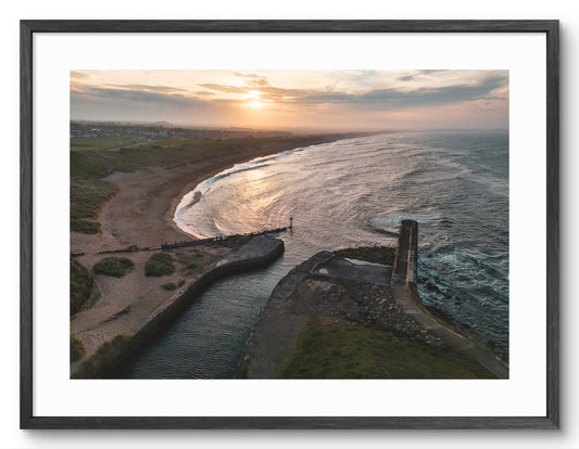 Seaton Sluice Harbour Drone Shot - Seaton Sluice - Northumberland shown as a framed photographic print.