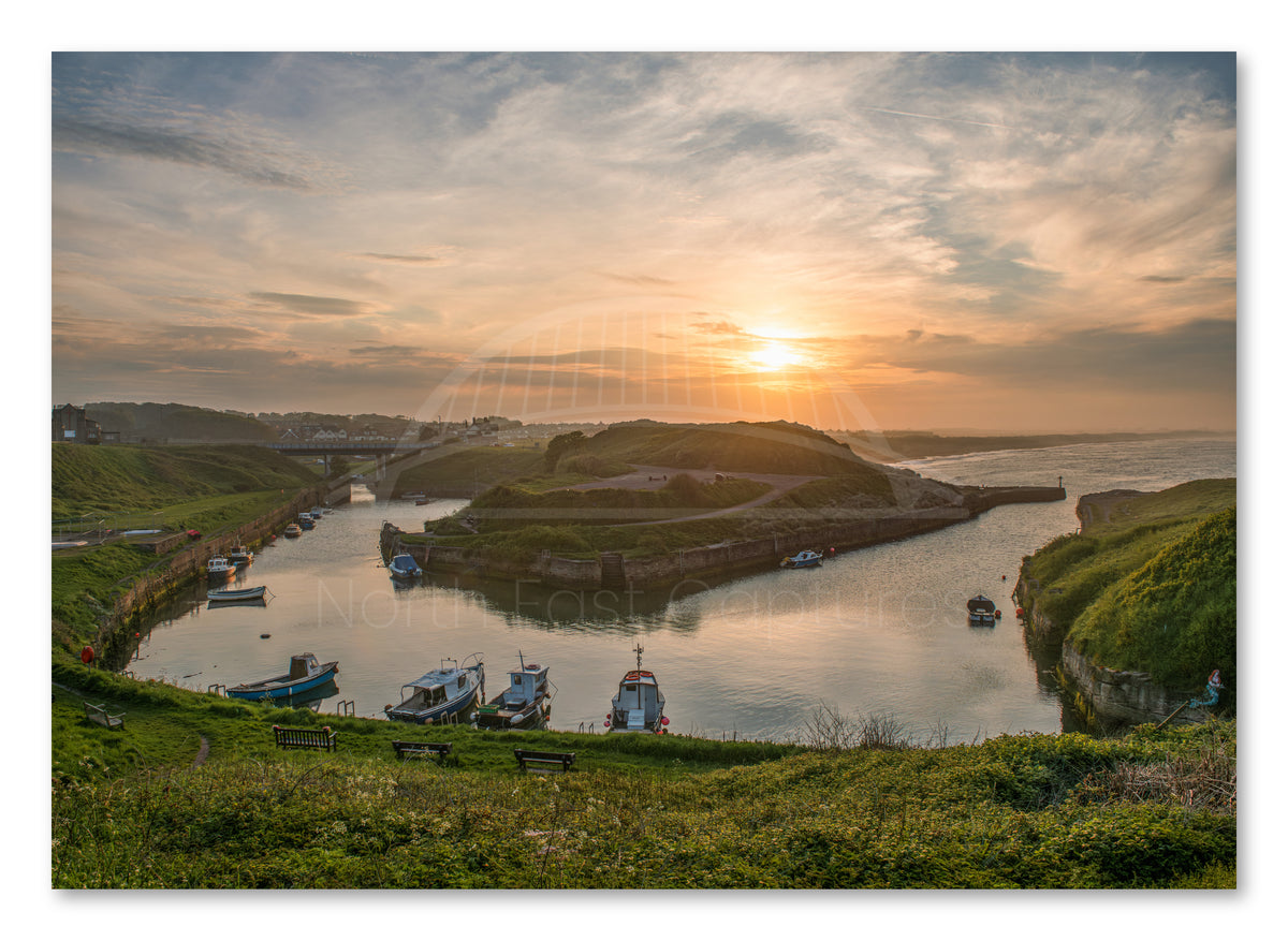 Seaton Sluice Harbour Sunset - Seaton Sluice - Northumberland shown as a canvas print.