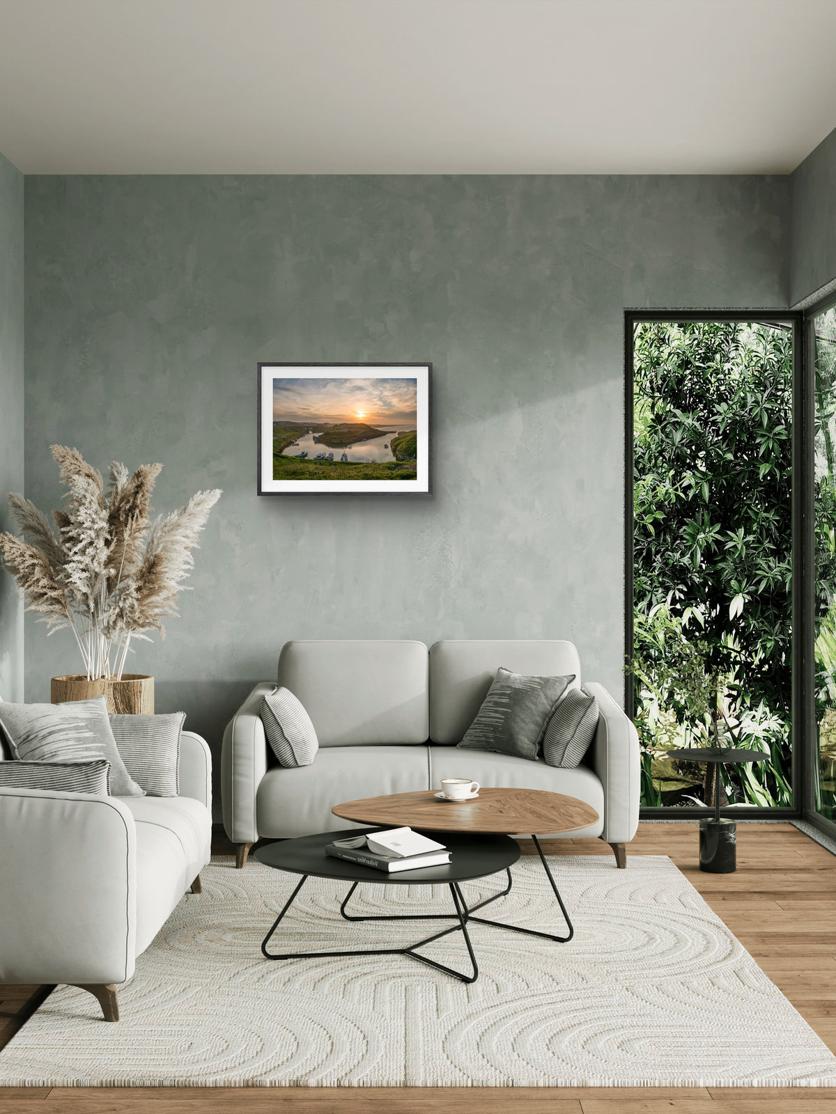 Seaton Sluice Harbour Sunset - Seaton Sluice - Northumberland wall art displayed in a styled room setting.