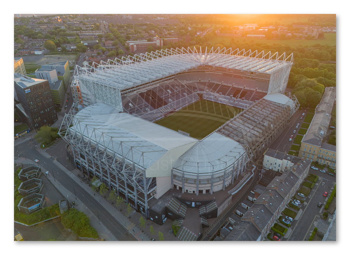 St James' Park Sunset - Home of Newcastle United F.C. shown as a canvas print.