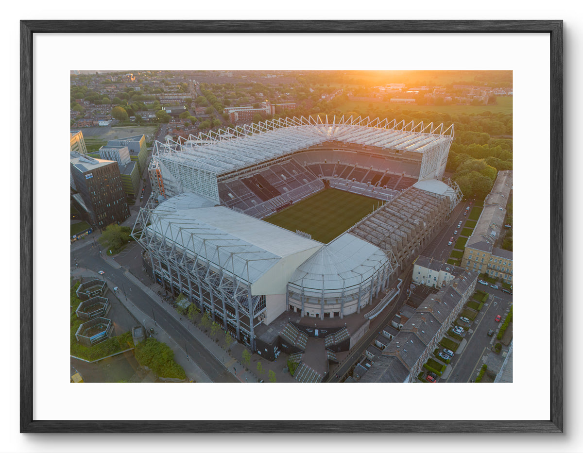 St James' Park Sunset - Home of Newcastle United F.C. shown as a framed photographic print.