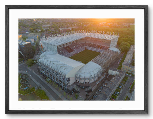 St James' Park Sunset - Home of Newcastle United F.C. shown as a framed photographic print.