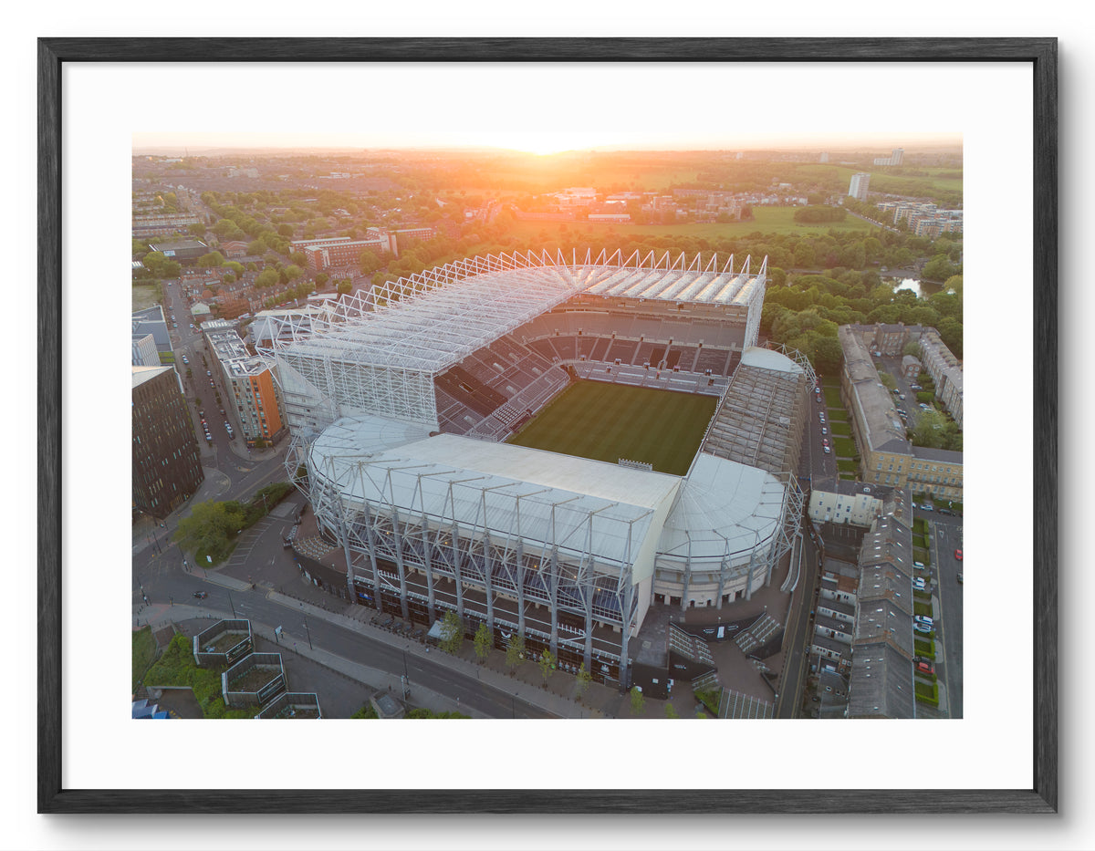 St James' Park - Sunset - Newcastle United Photography shown as a framed photographic print.