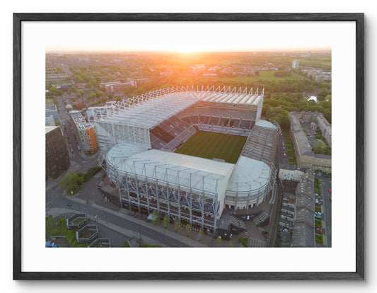 St James' Park - Sunset - Newcastle United Photography shown as a framed photographic print.