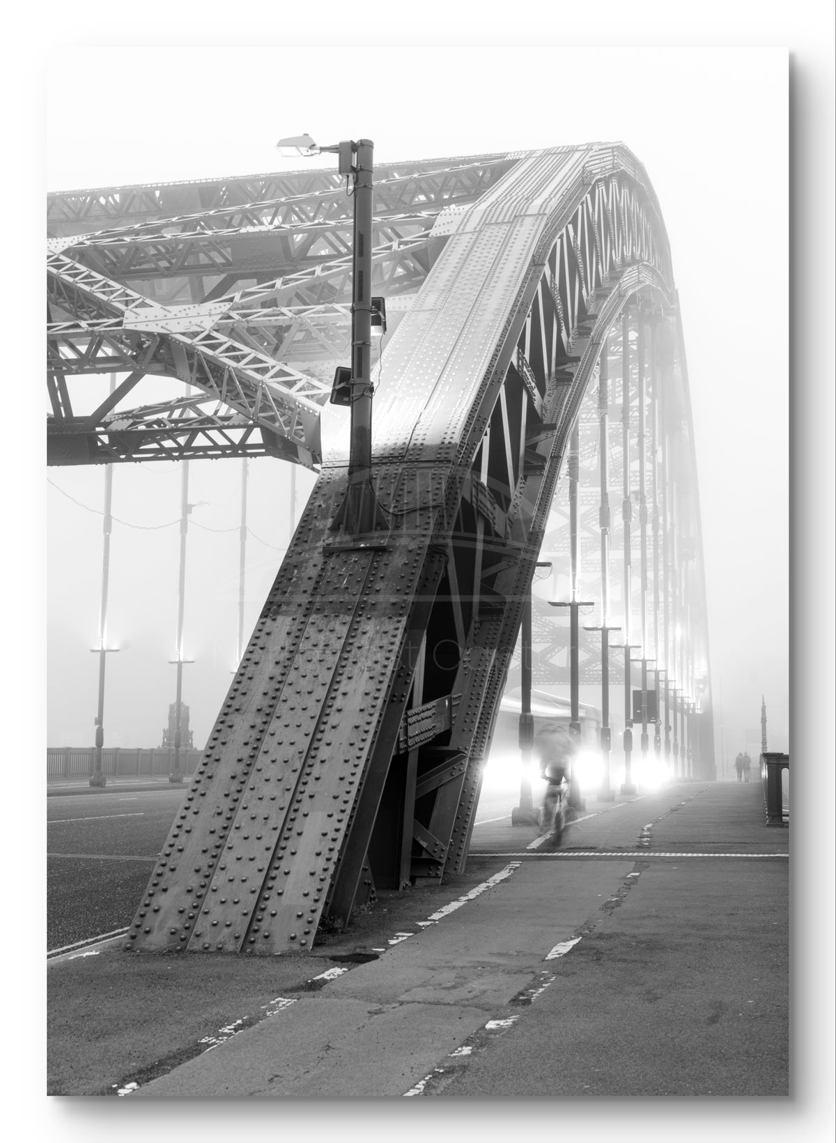 Wearmouth Bridge Surrounded By Fog - Sunderland shown as a canvas print.