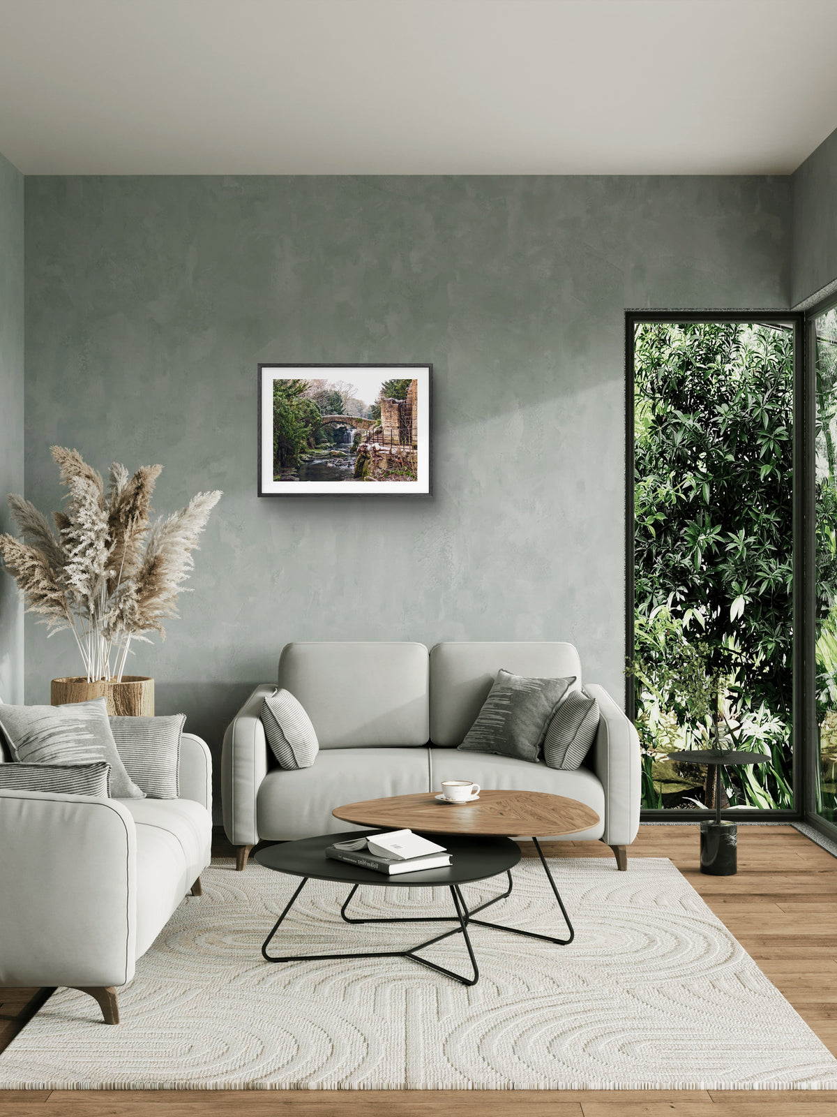 Jesmond Dene Waterfall - Jesmond - Newcastle wall art displayed in a styled room setting.