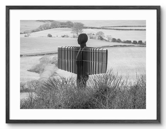 The Angel of the North - Black and White - Gateshead Print shown as a framed photographic print.