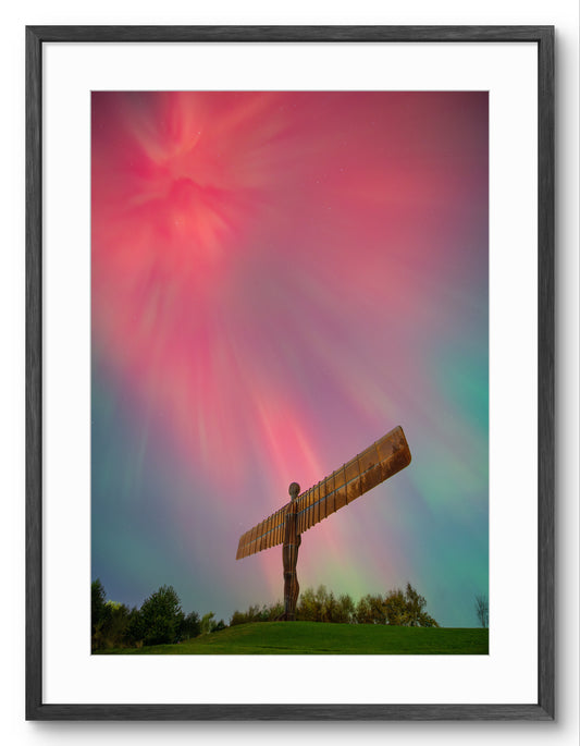 The Angel of the North - Northern Lights - Aurora Borealis - North East England shown as a framed photographic print.