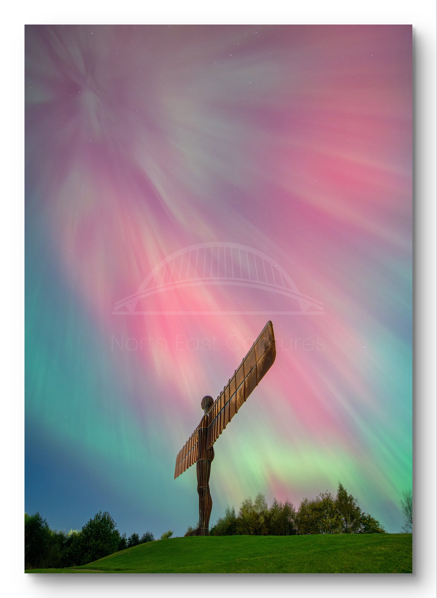 The Angel of the North - Aurora Borealis - Northern Lights North East England shown as a canvas print.