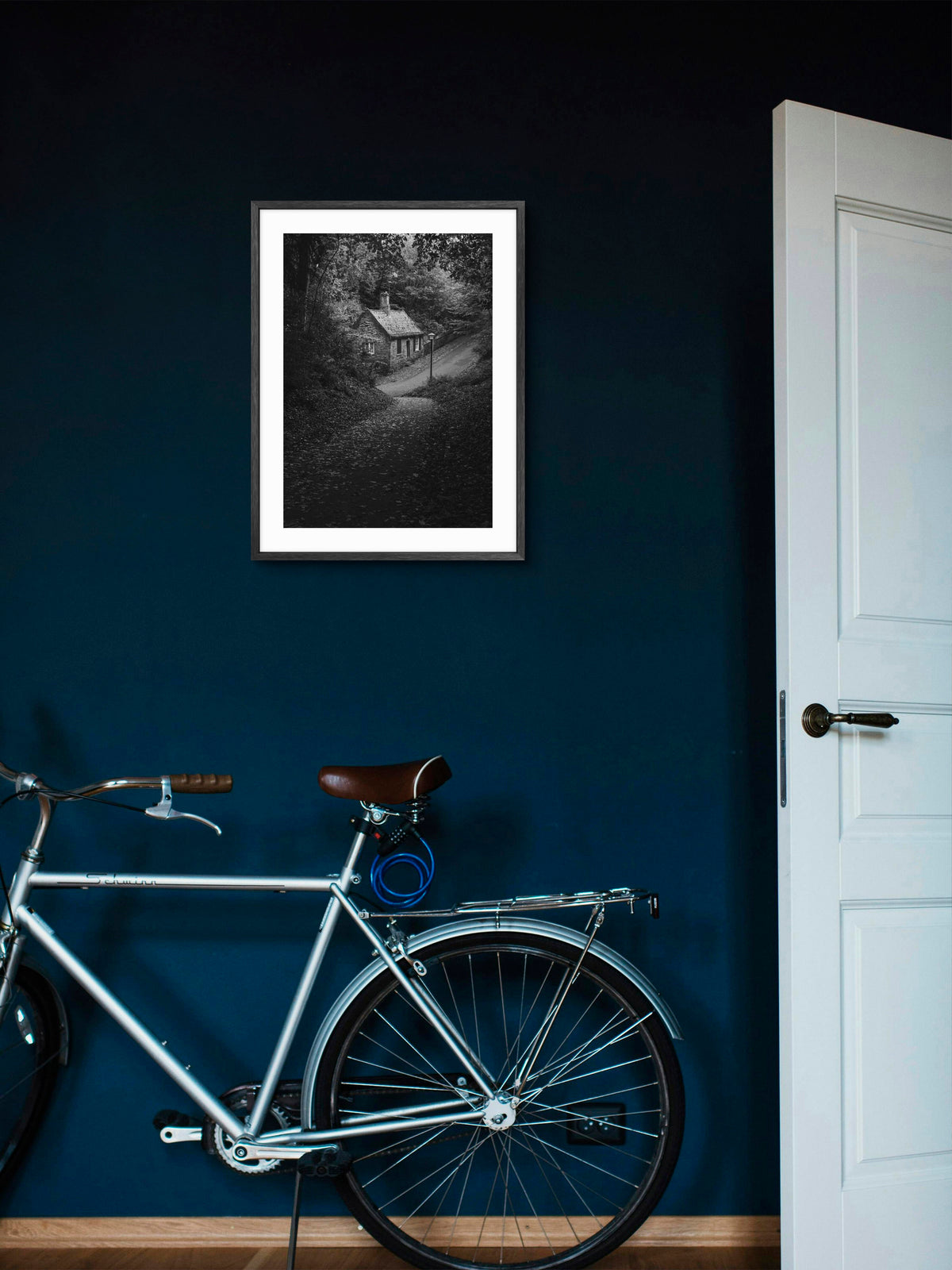 Prebends Cottage Black and White - Durham City - Prebends Bridge wall art displayed in a styled room setting.