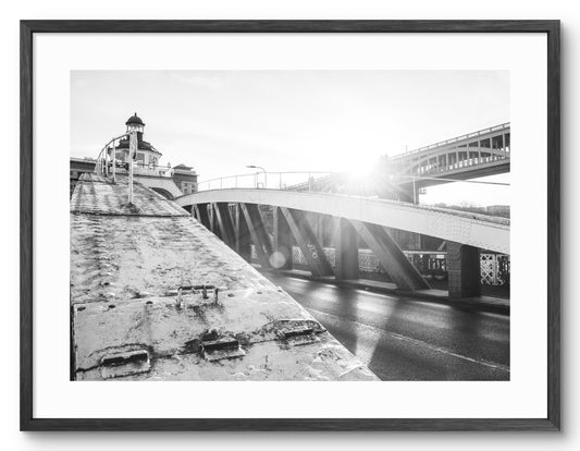 Swing Bridge - Newcastle Gateshead - Black and White shown as a framed photographic print.