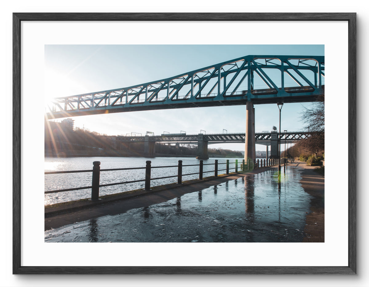 Metro Bridge - Queen Elizabeth Bridge - Newcastle Gateshead shown as a framed photographic print.
