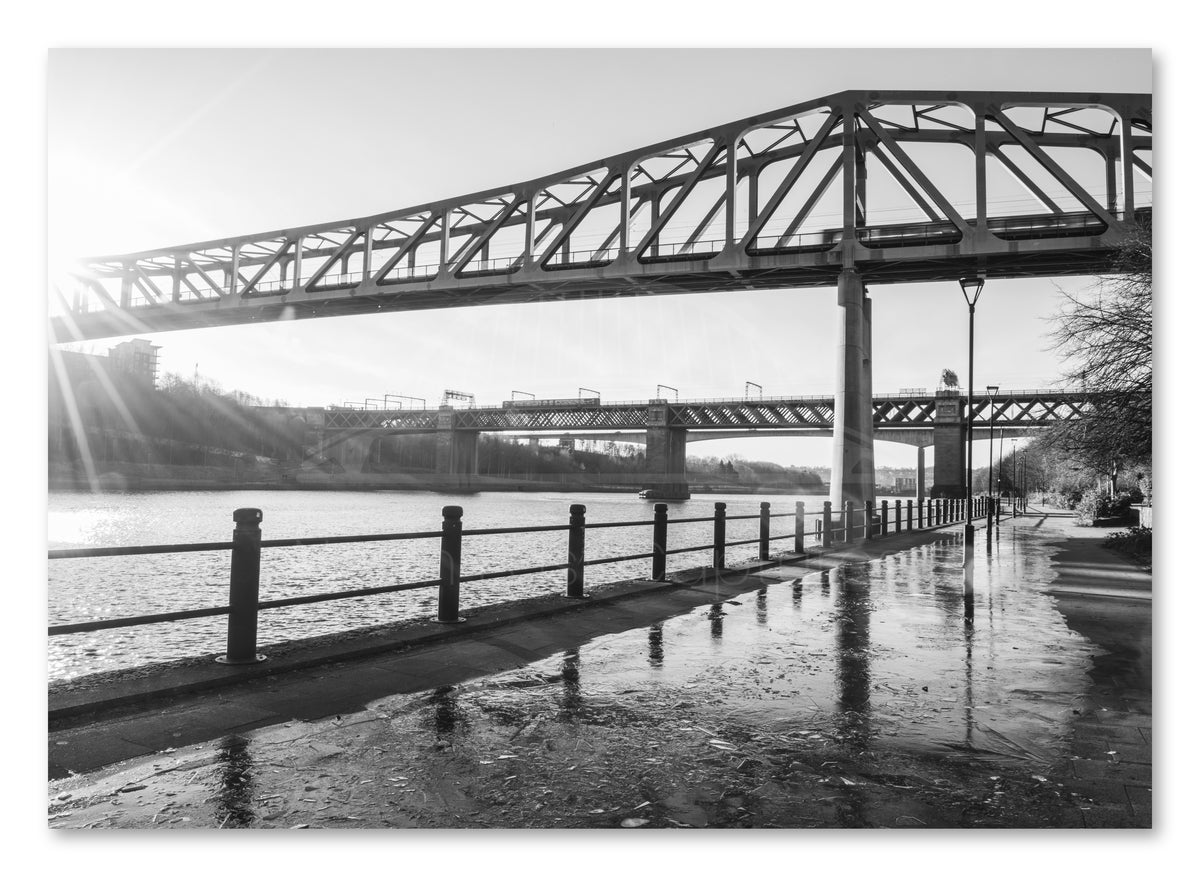 Metro Bridge Newcastle - Queen Elizabeth II Bridge - Black and White shown as a canvas print.