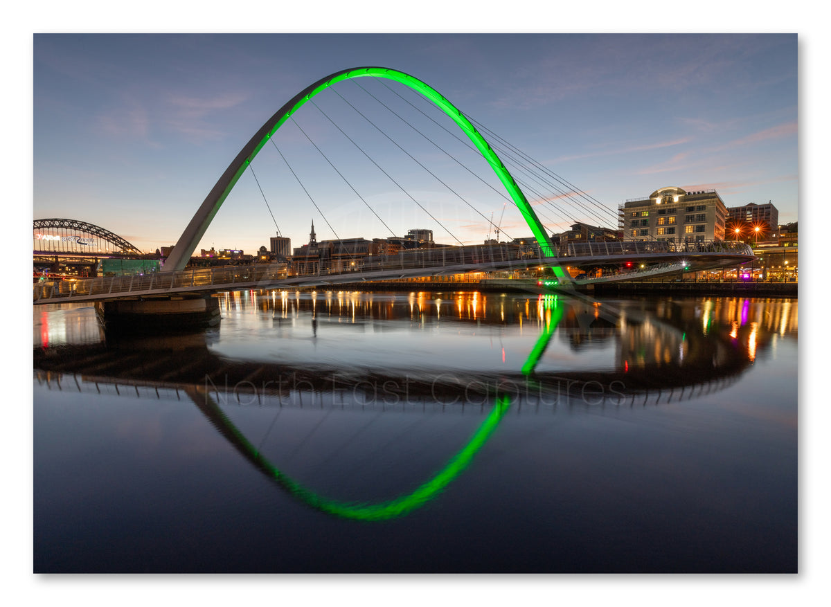 Millennium Bridge Gateshead - St Patrick's Day - Newcastle shown as a canvas print.