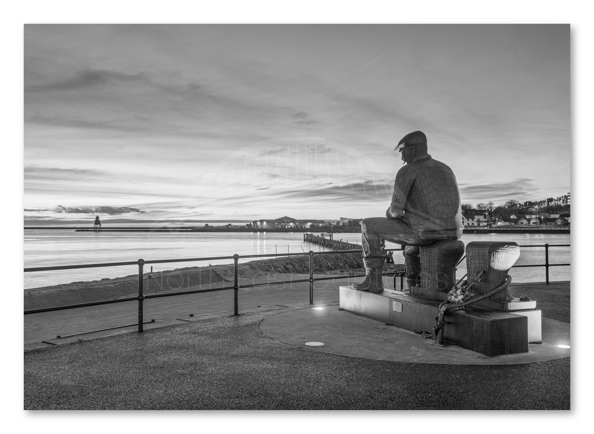Fiddler's Green Sunrise - North Shields - Black and White shown as a canvas print.